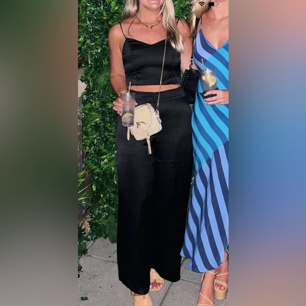 House of Harlow 1960 Black Satin Two Piece Set